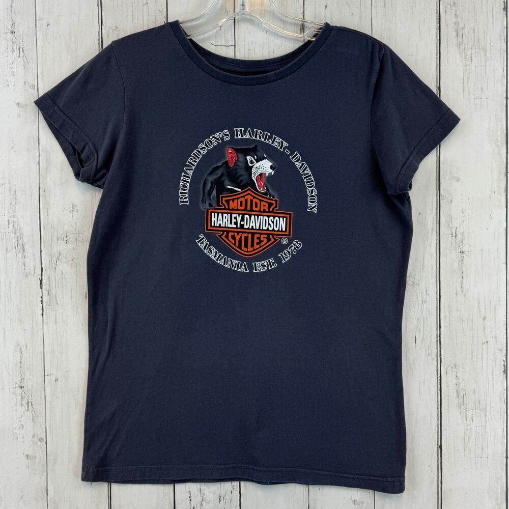Harley Davidson Grey Graphic Richardson's Tasmania Australia Tee Size Medium